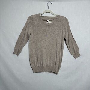 J.Crew Beige Cotton Crewneck Sweater | Size Small | 3/4 Sleeve Lightweight Knit